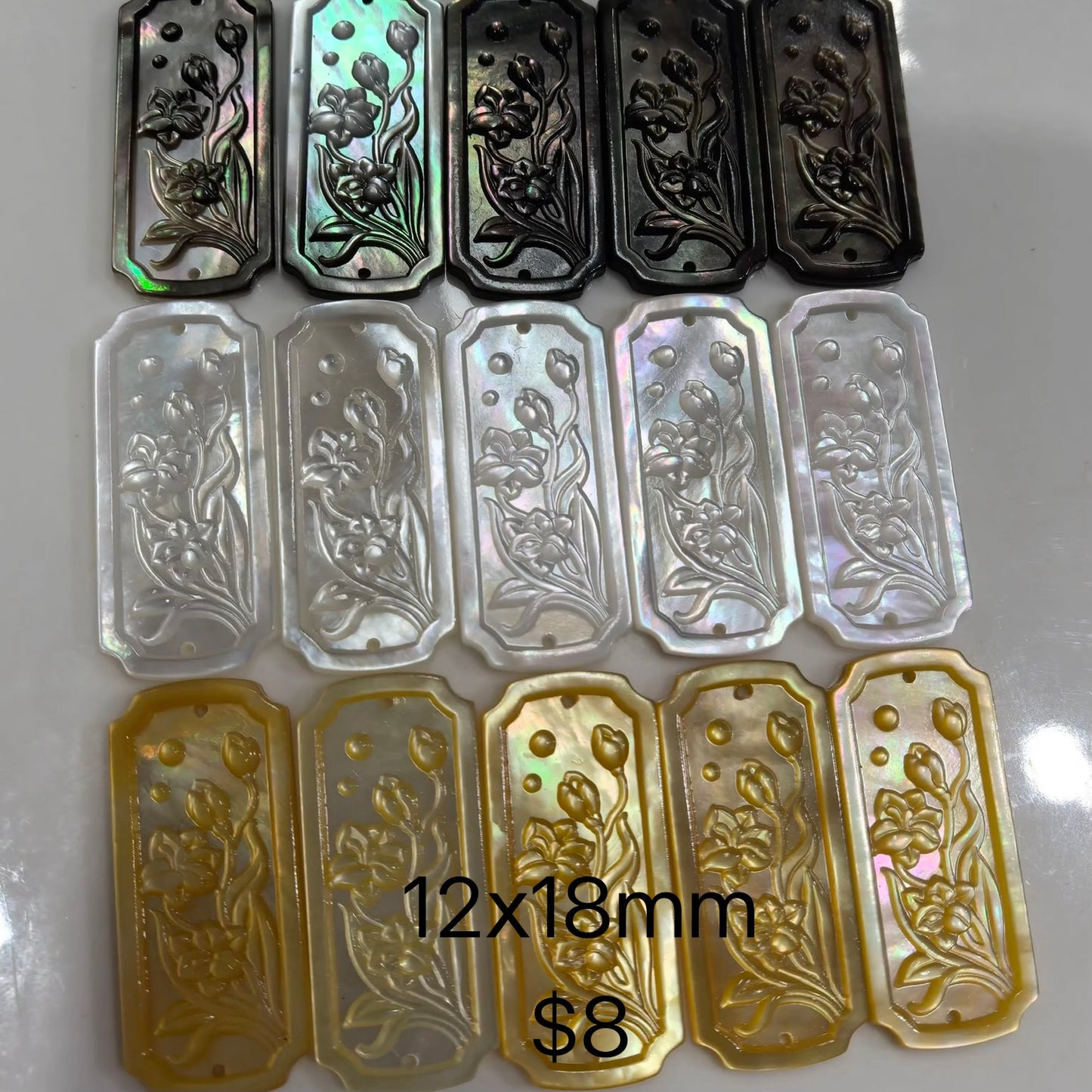 OVERSEAS ORDER - MOP Floral Rectangle 12x18mm