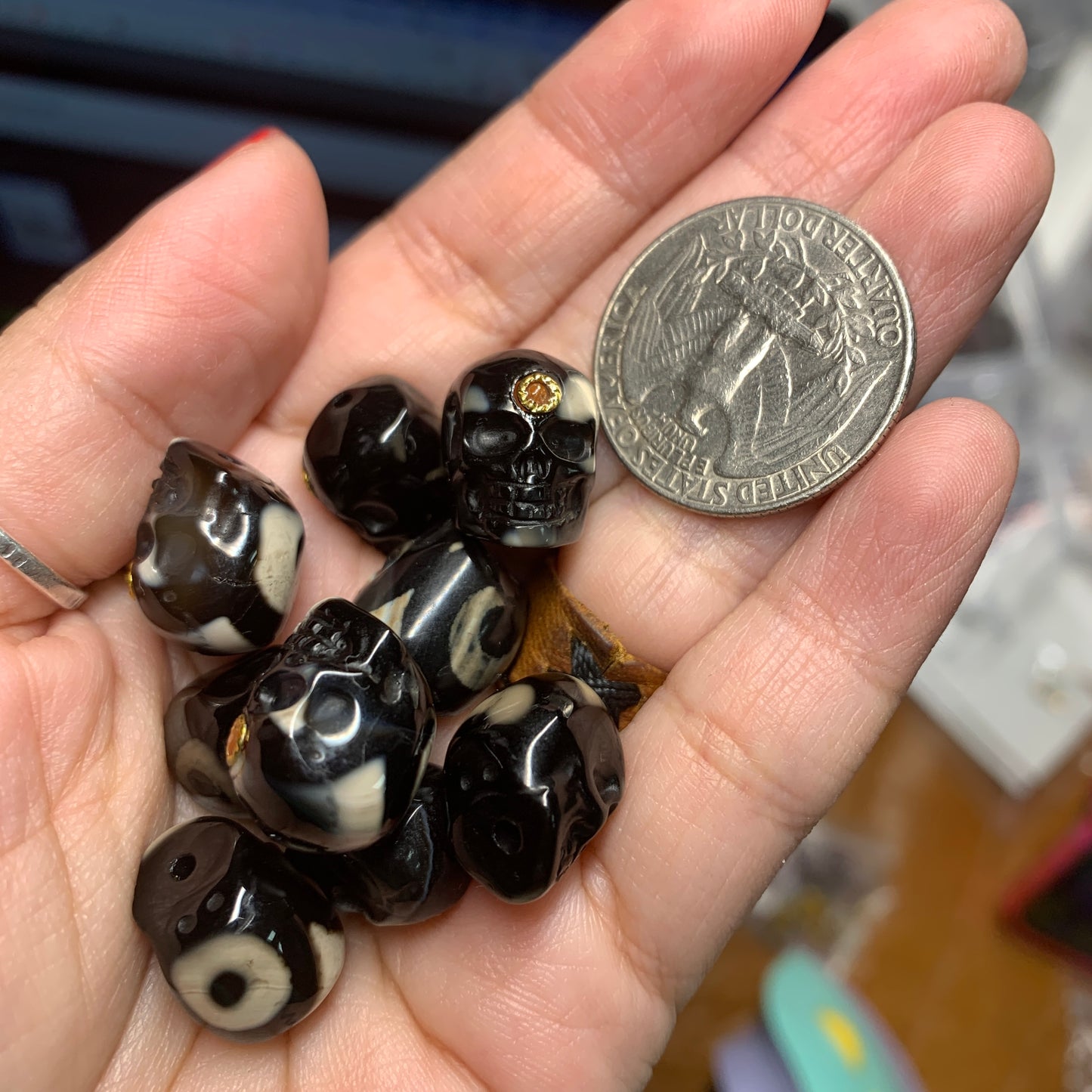 Agate - Skull Bead - Red - Black