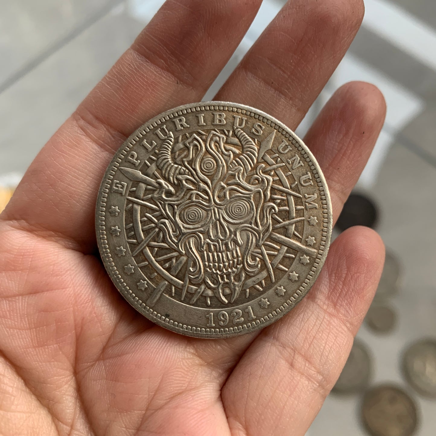 Brass coin American Skull Eye