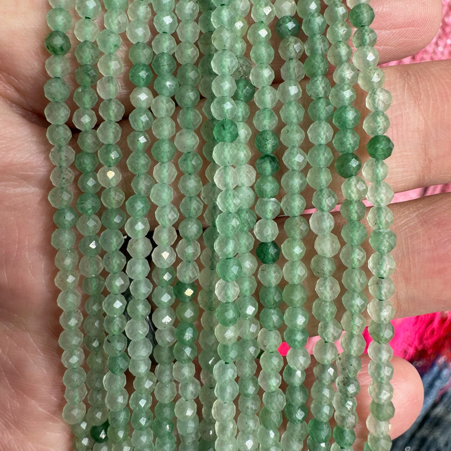 Green Aventurine Faceted Bead Strand 3mm