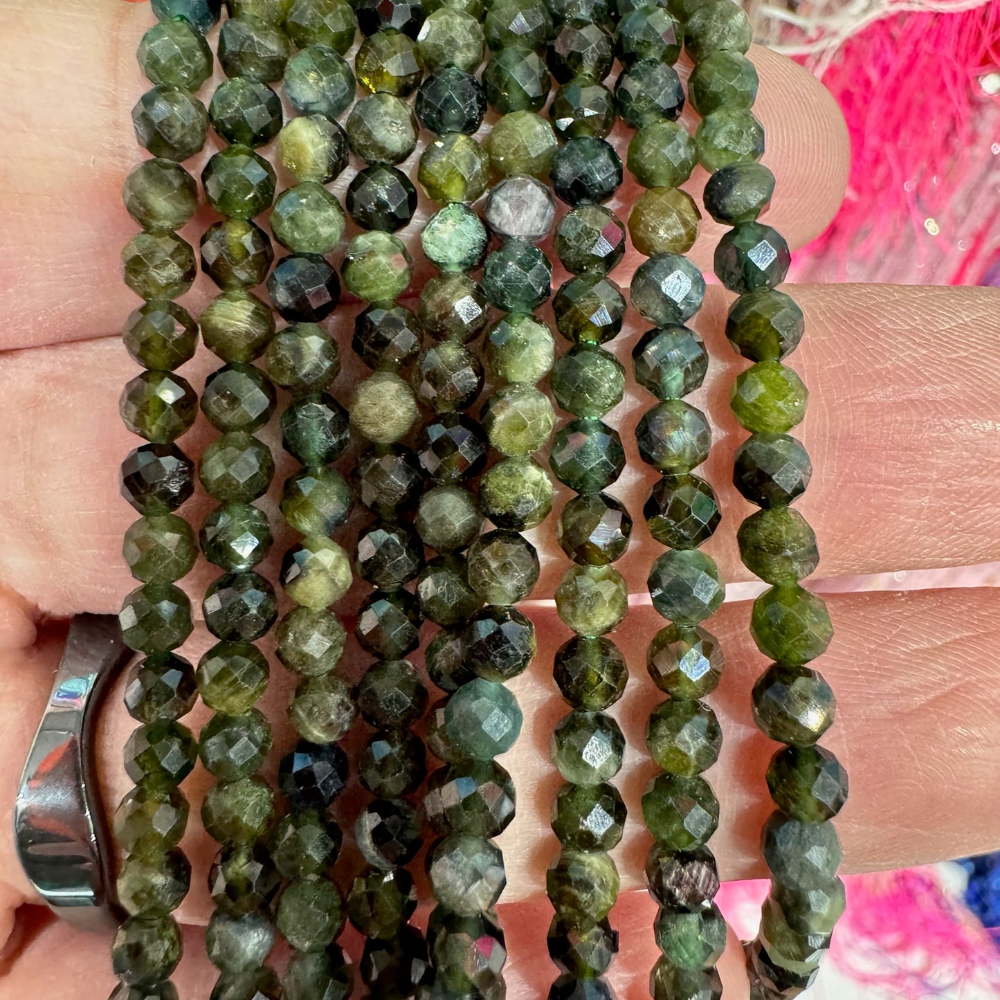 Green Tourmaline Faceted Bead Strand 4mm