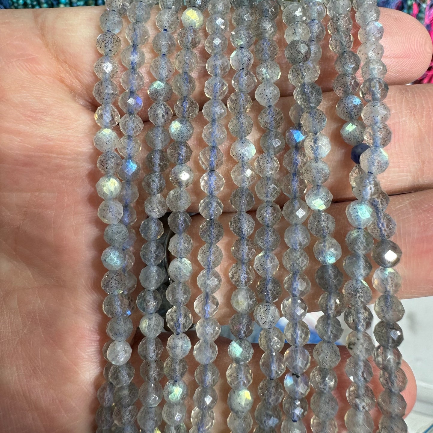 Grey Moonstone Faceted Bead Strand 2.5mm 4mm