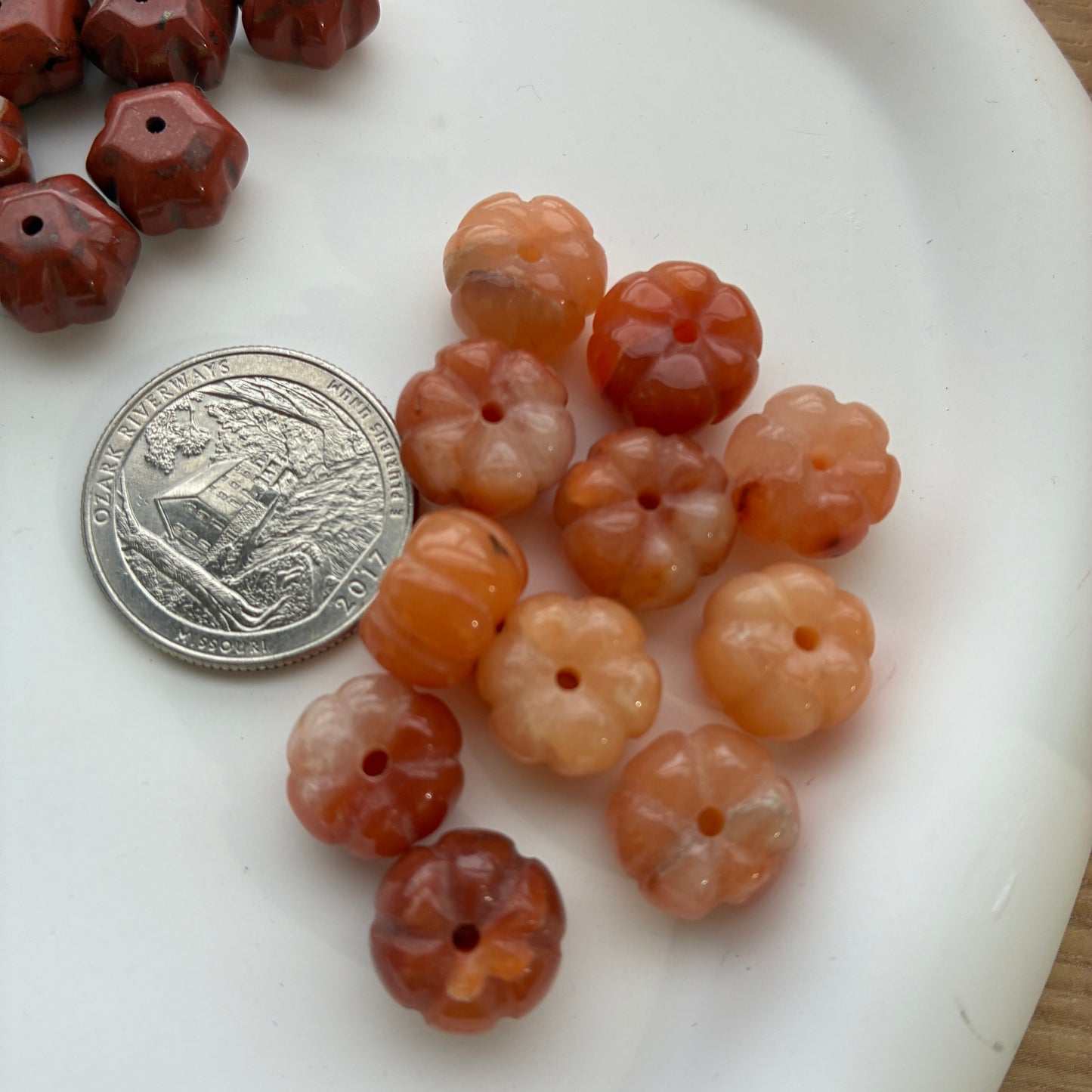 Loose Bead - Pumpkin - Aquamarine - Red Jasper - Agate