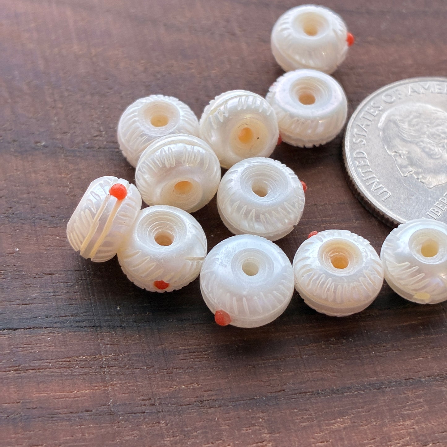 NEW PRODUCT !! Pearl Rondelle Bead - Feather - Pearl - 9.5mm