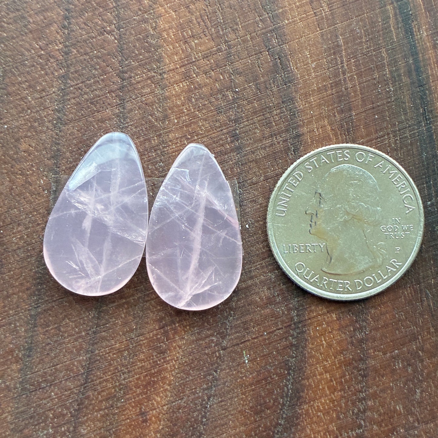 Rose Quartz - Cabochon Pair - Teardrop - Oval