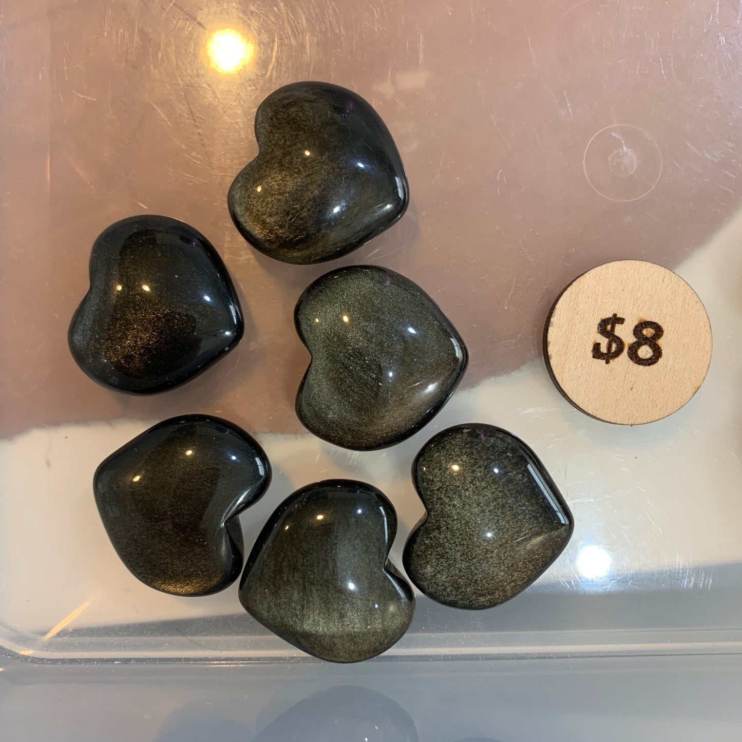 Puffy Heart - Gold Obsidian - Rainbow Obsidian