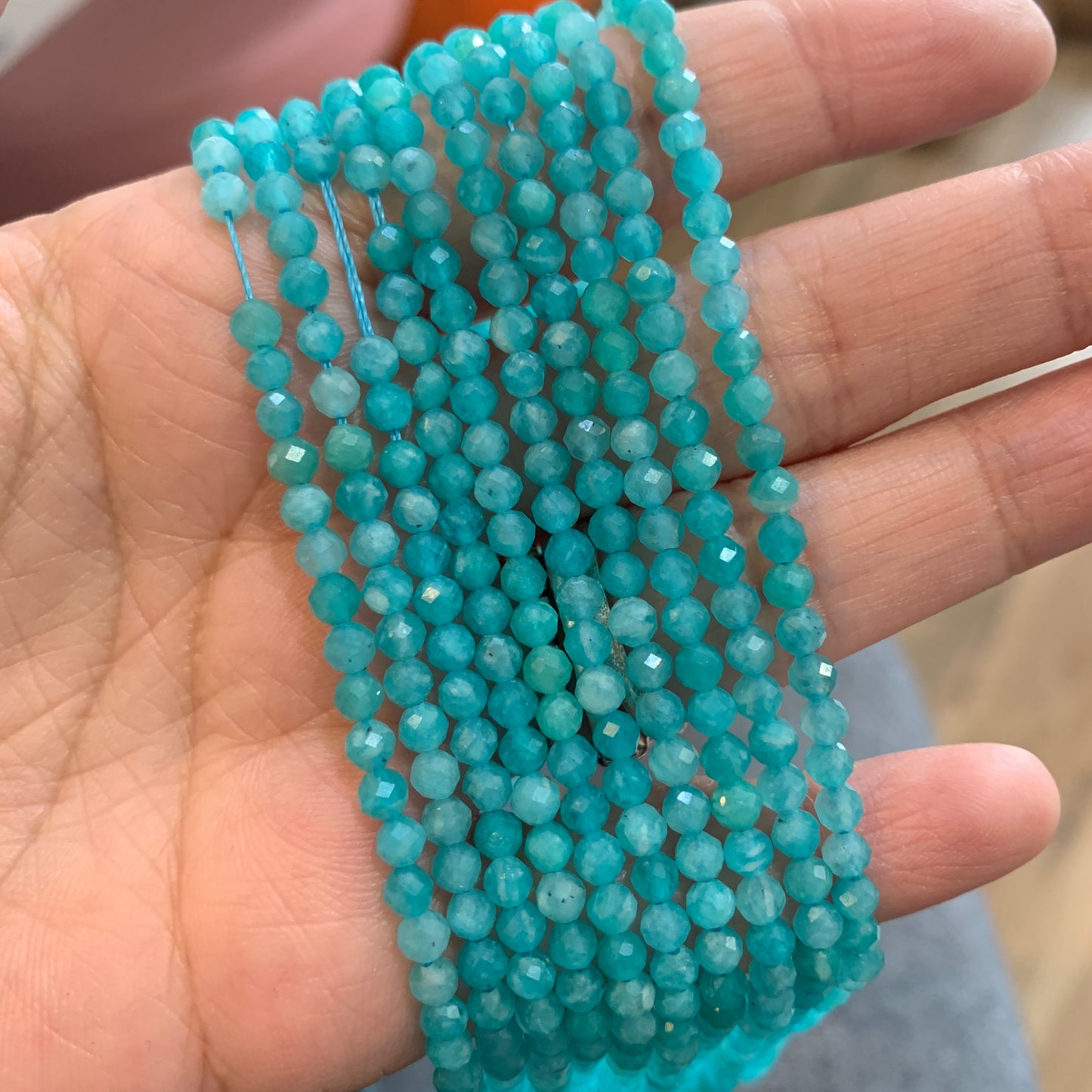 IN STOCK - Faceted Strand - Amazonite - Lab / Grey Moonstone - Rainbow Tourmaline - Moonstone - Indian Moss - 4mm - 2mm - 3mm