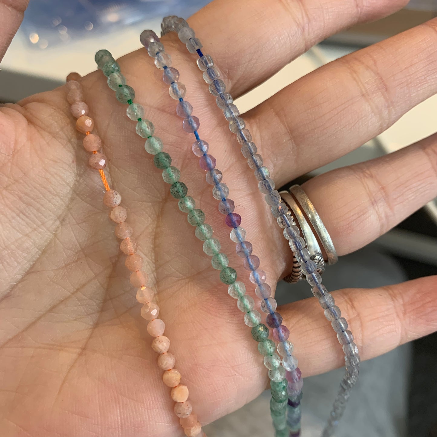 IN STOCK - Faceted Strand - Amazonite - Lab / Grey Moonstone - Rainbow Tourmaline - Moonstone - Indian Moss - 4mm - 2mm - 3mm