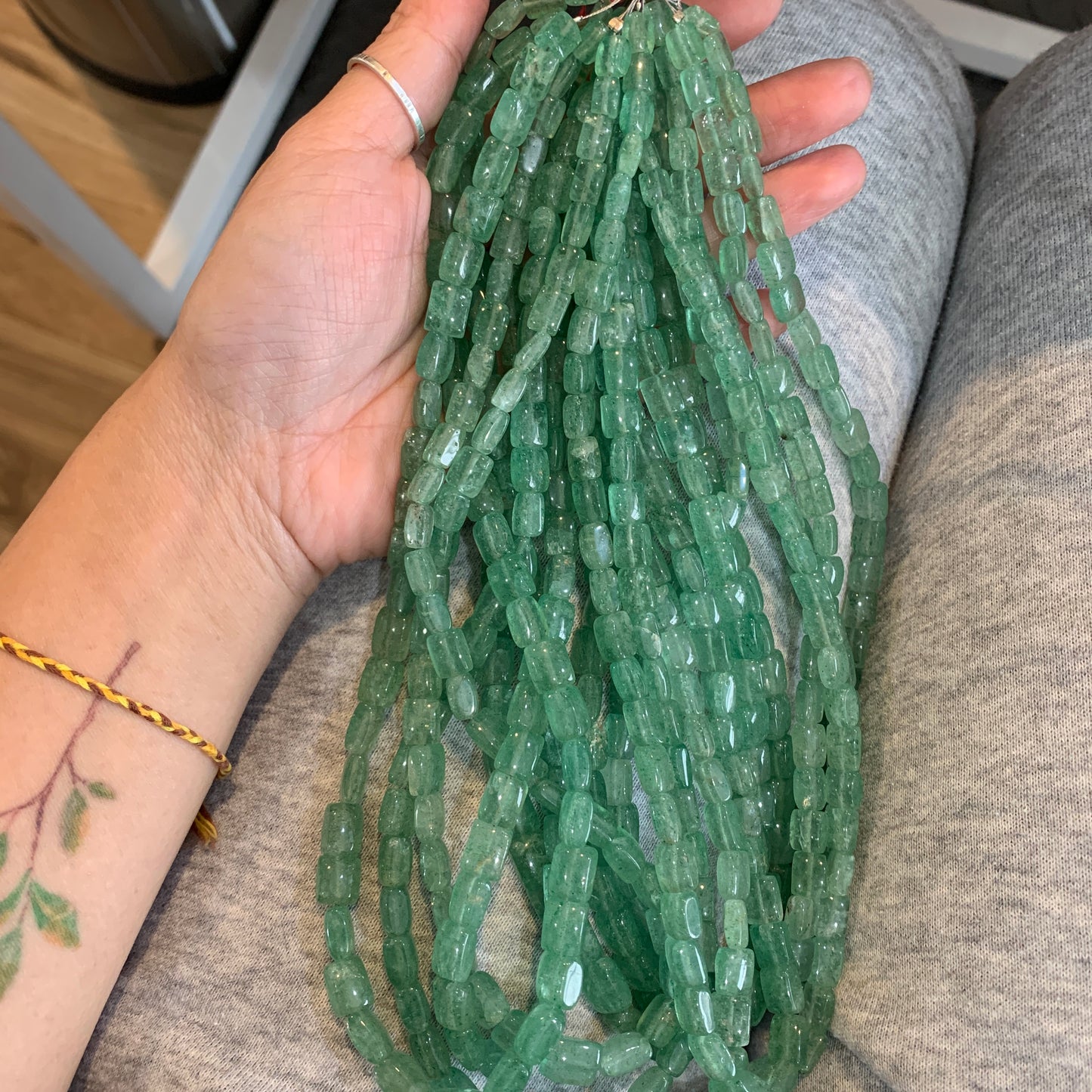 IN STOCK - Green Strawberry Quartz - 16" - Bead Strand - Rectangle Bead