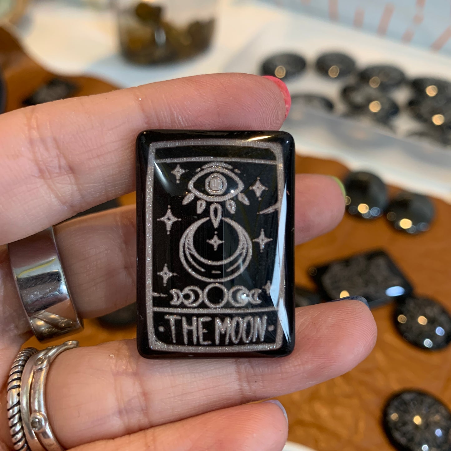 Engraved Glass Cab - Made to order - Moon Tarot