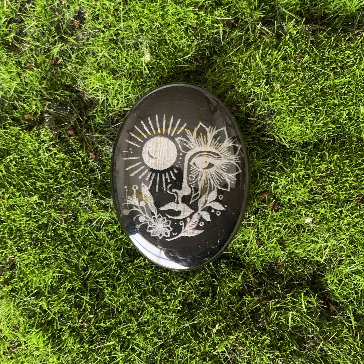Engraved Glass Cab - Made to order - Sun goddess