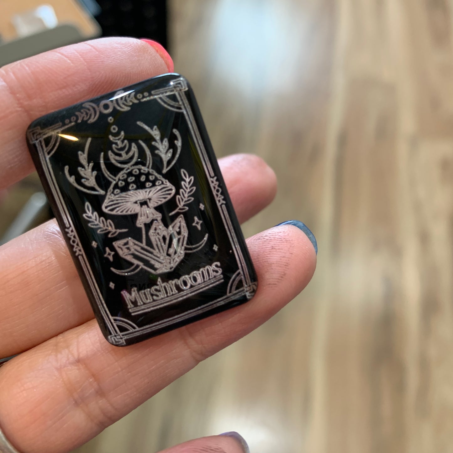 Engraved Glass Cab - Made to order - Mushroom Tarot