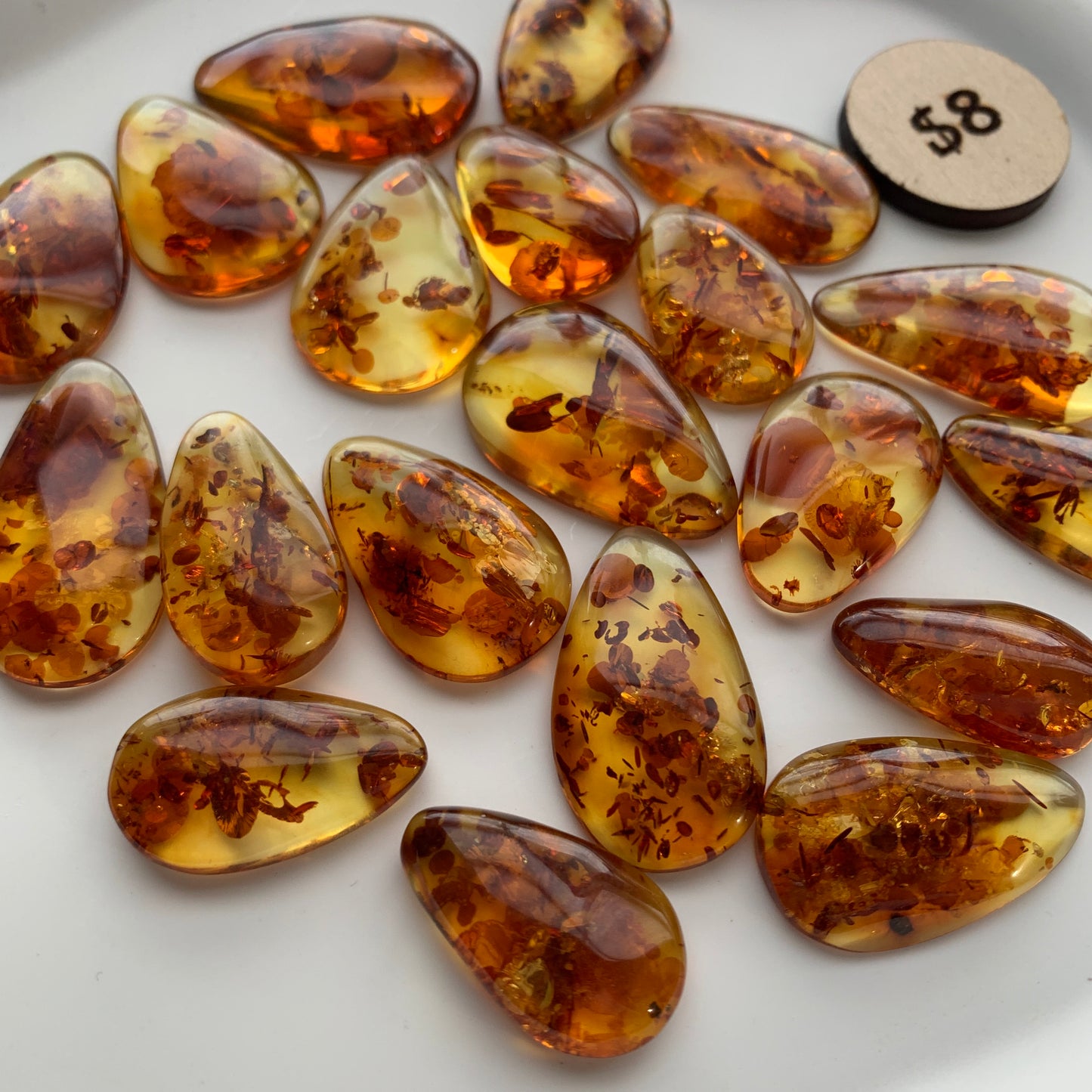 Flower Amber Cabochon - Amber - Yellow