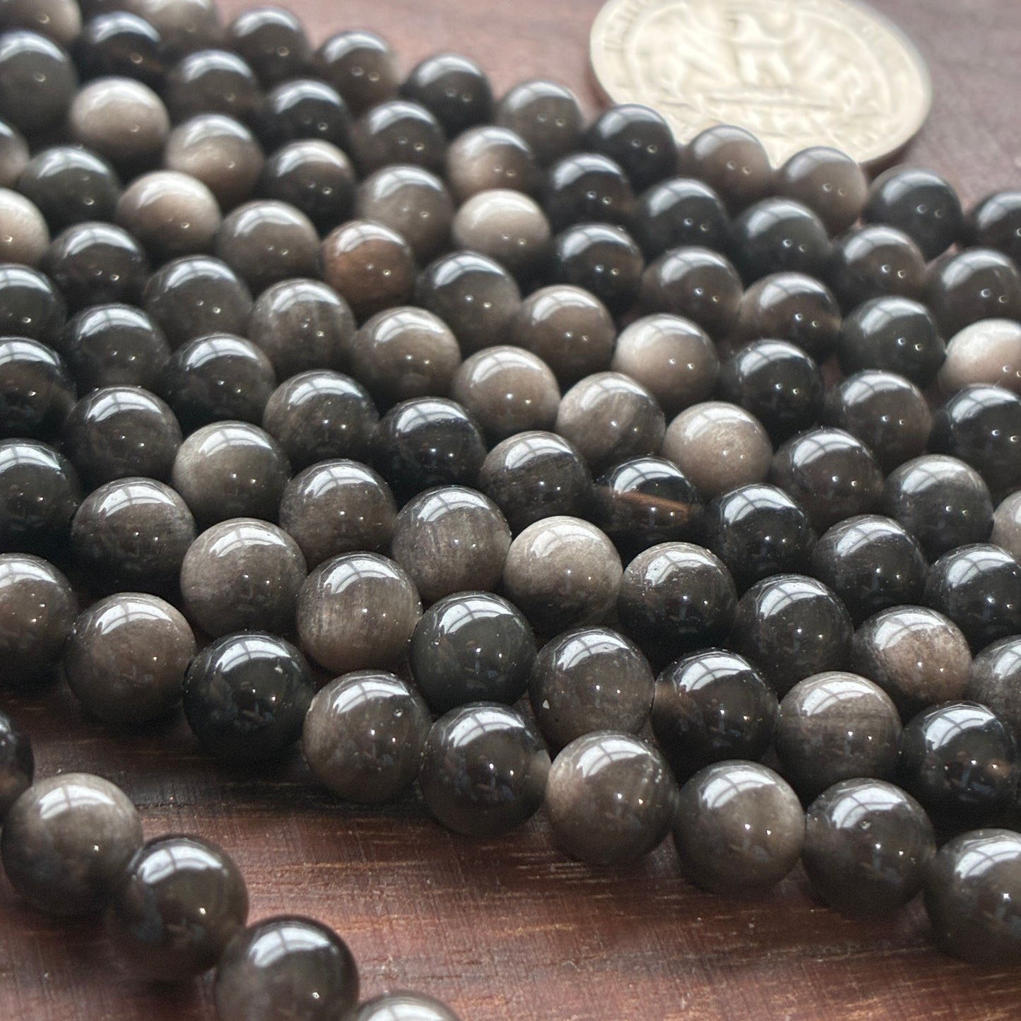 6mm Silver Sheen Obsidian Round Bead Strand