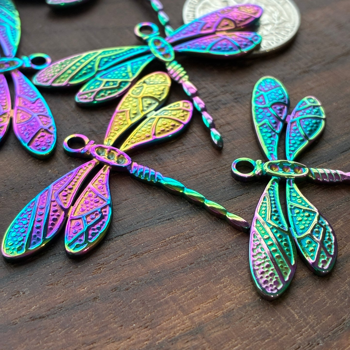 Stainless Steel Charm - Dragonfly - Rainbow Color