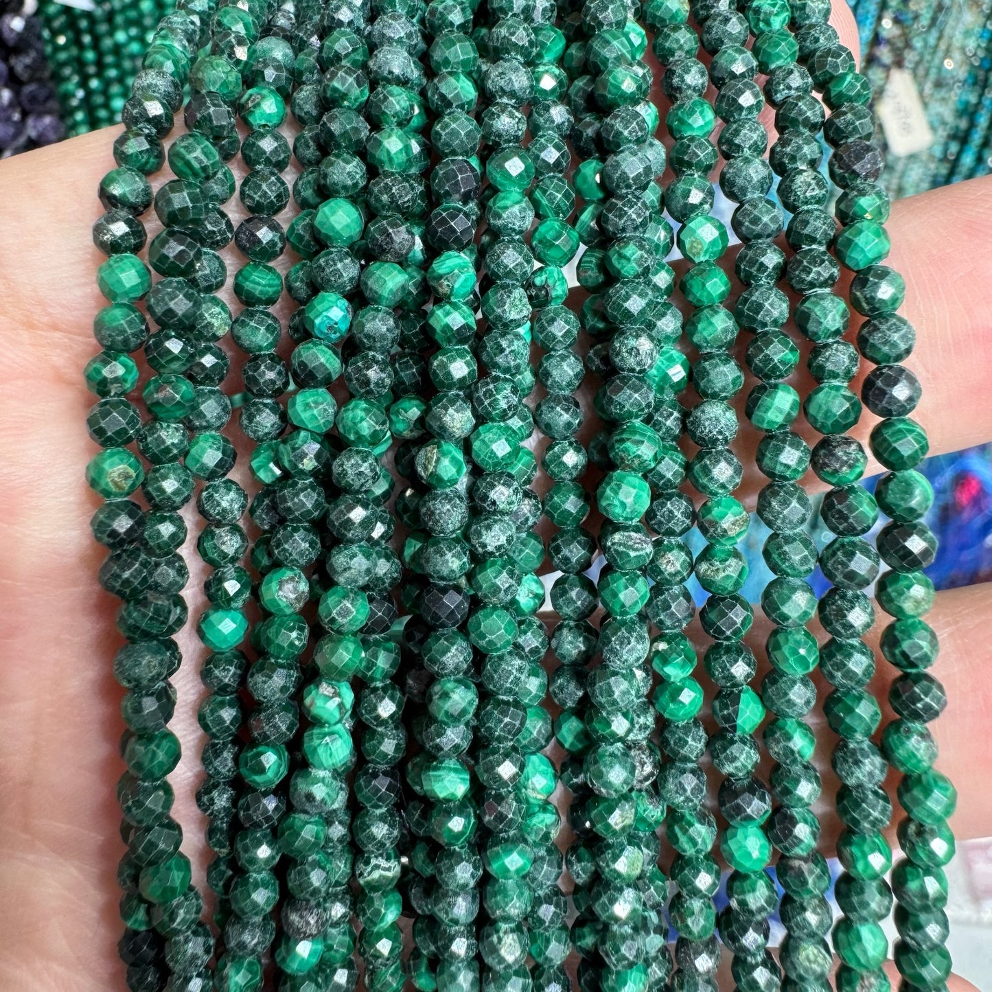 Malachite Faceted Bead Strand 3mm 4mm