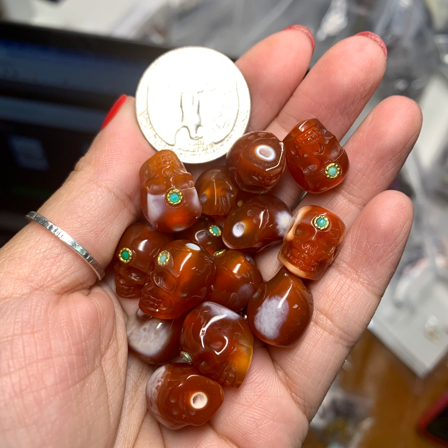 Agate - Skull Bead - Red - Black