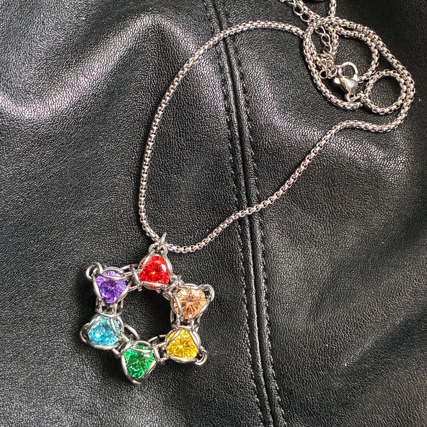 Stainless Steel 6 Point Star Rainbow Pendant