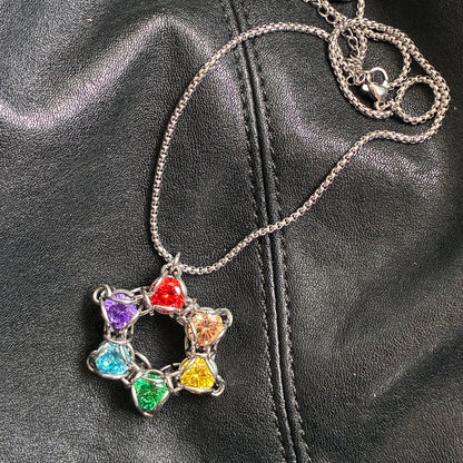 Stainless Steel 6 Point Star Rainbow Pendant