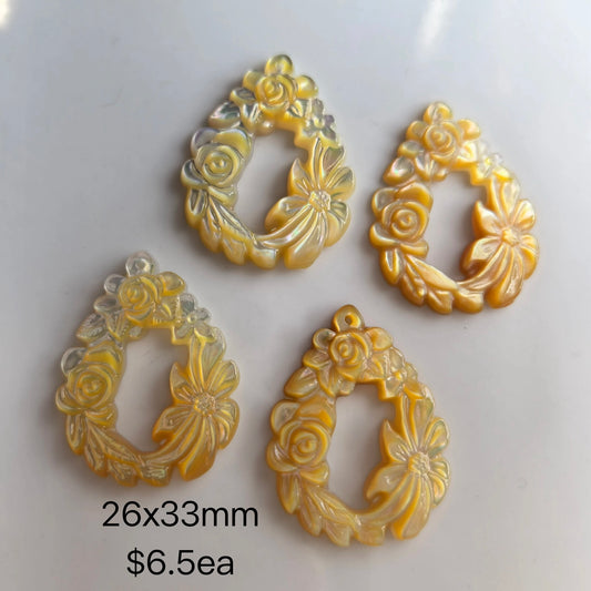 OVERSEAS ORDER - MOP 26x33mm Floral Teardrop