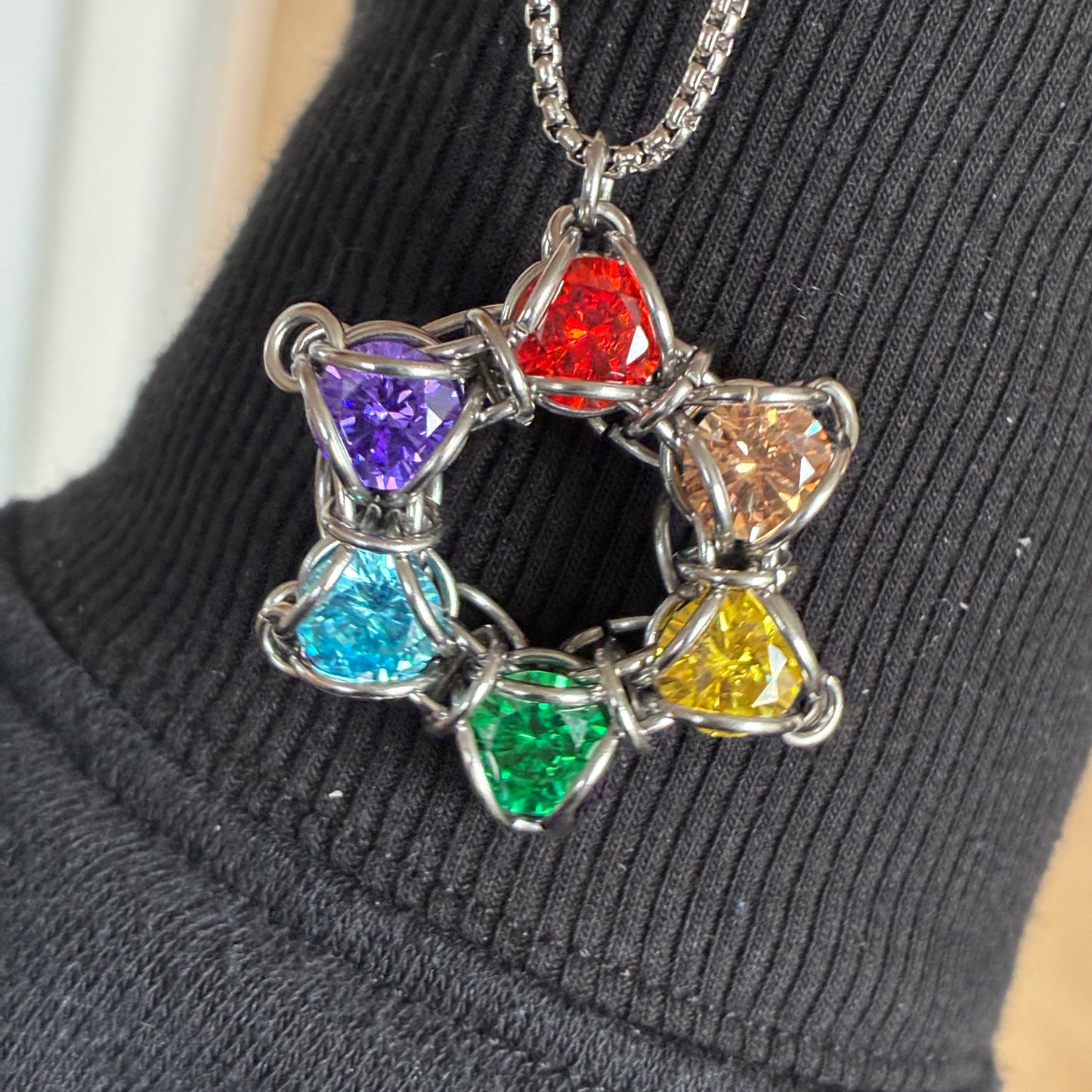 Stainless Steel 6 Point Star Rainbow Pendant