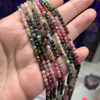 3-4mm Rainbow Tourmaline Faceted Strand