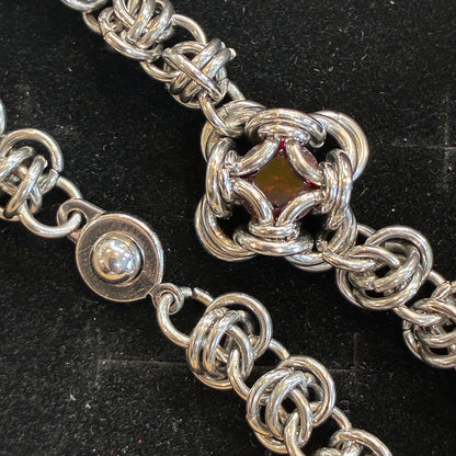 Stainless Steel Chainmail Garnet Bracelet