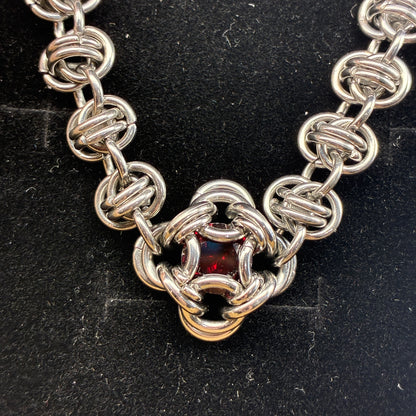 Stainless Steel Chainmail Garnet Bracelet