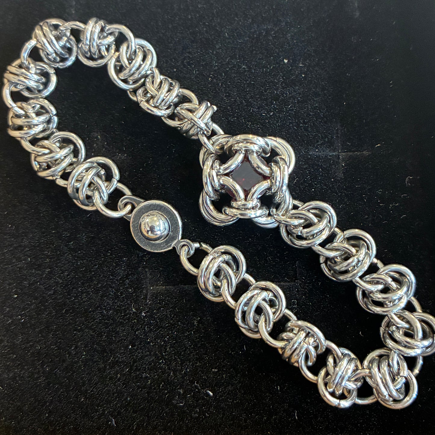 Stainless Steel Chainmail Garnet Bracelet