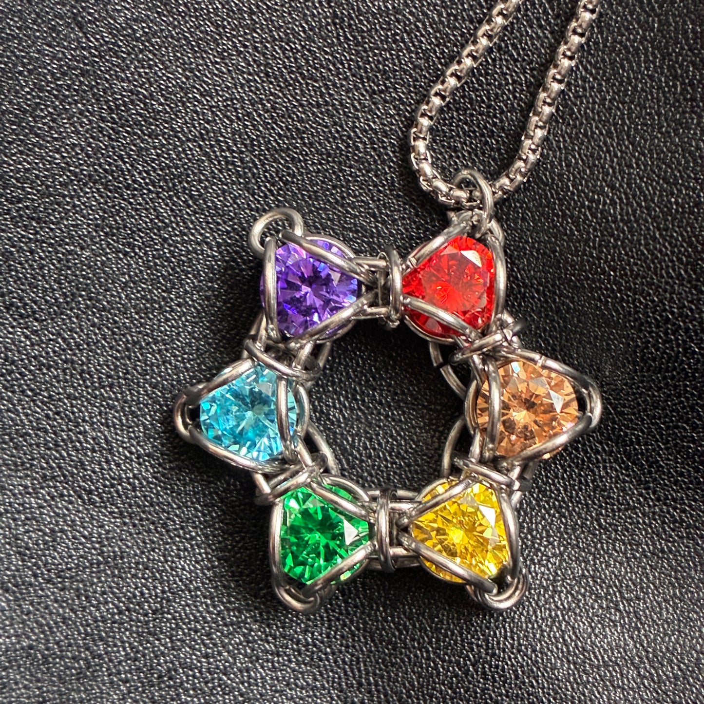 Stainless Steel 6 Point Star Rainbow Pendant