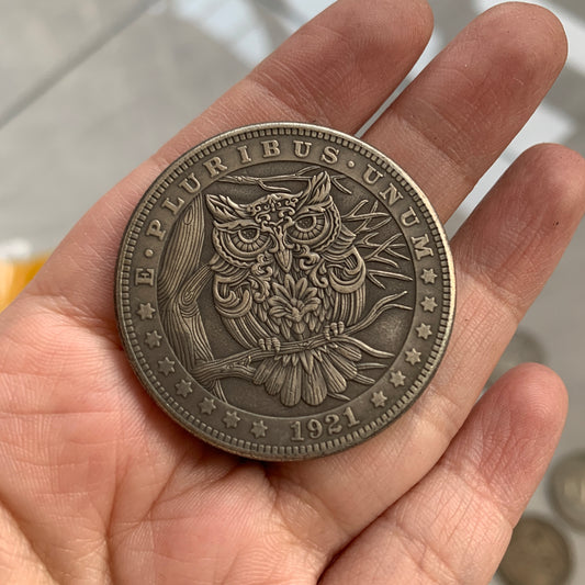 Brass coin Owl