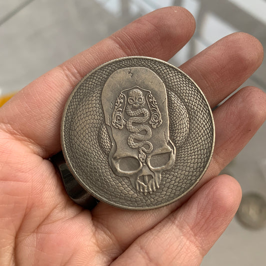 Brass coin Skull Snake