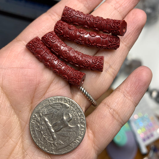 Cinnabar - Chinese Coin Pattern - Bead - Tube
