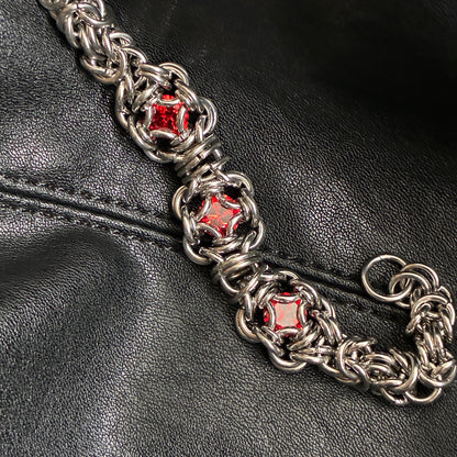 Stainless Steel Chainmail Bracelet (Red CZ)
