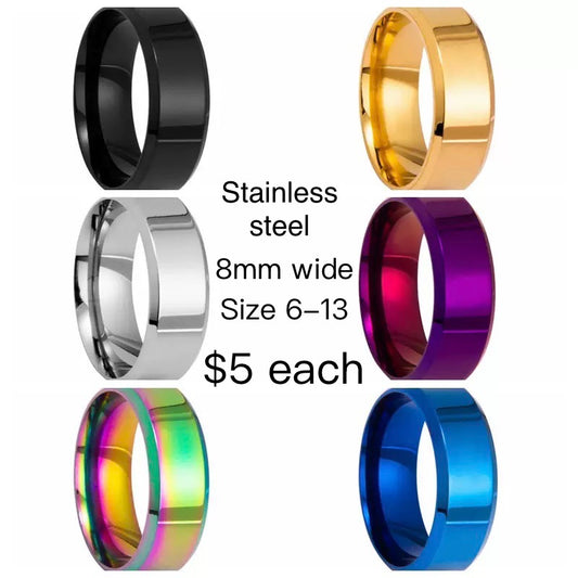 OVERSEAS ORDER - Stainless Steel Ring - Plain 8mm