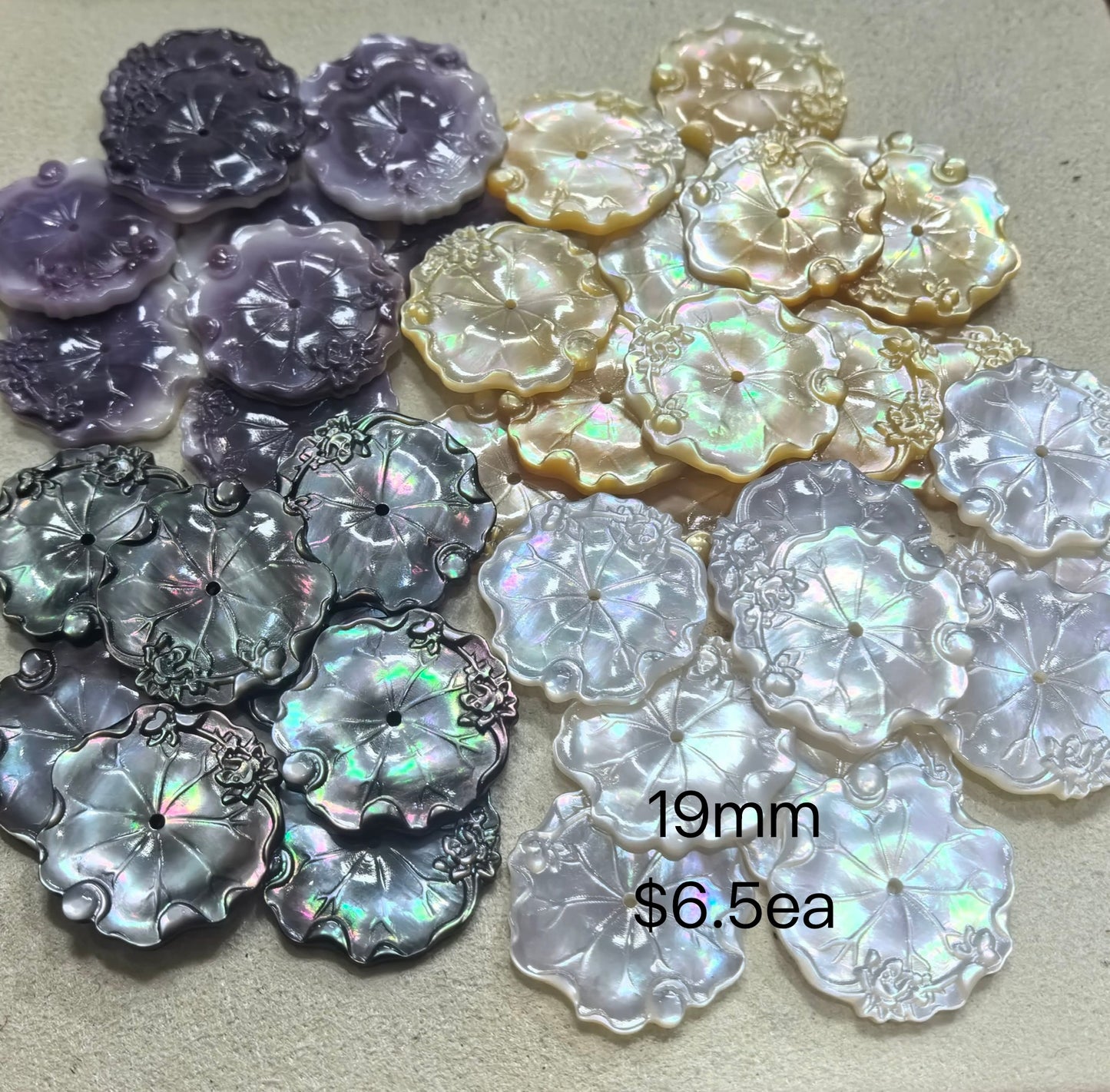 OVERSEAS ORDER - MOP Lotus Leaves 19mm