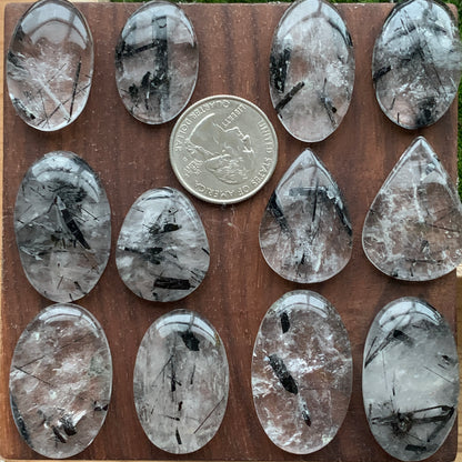 Black Rutile Cabochon - Oval - Teardrop - Pendant size