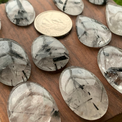 Black Rutile Cabochon - Oval - Teardrop - Pendant size