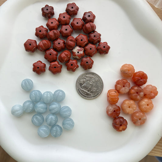 Loose Bead - Pumpkin - Aquamarine - Red Jasper - Agate