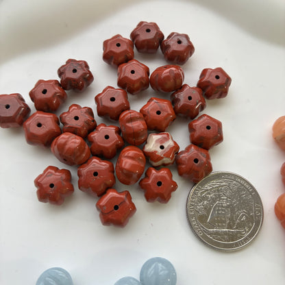 Loose Bead - Pumpkin - Aquamarine - Red Jasper - Agate