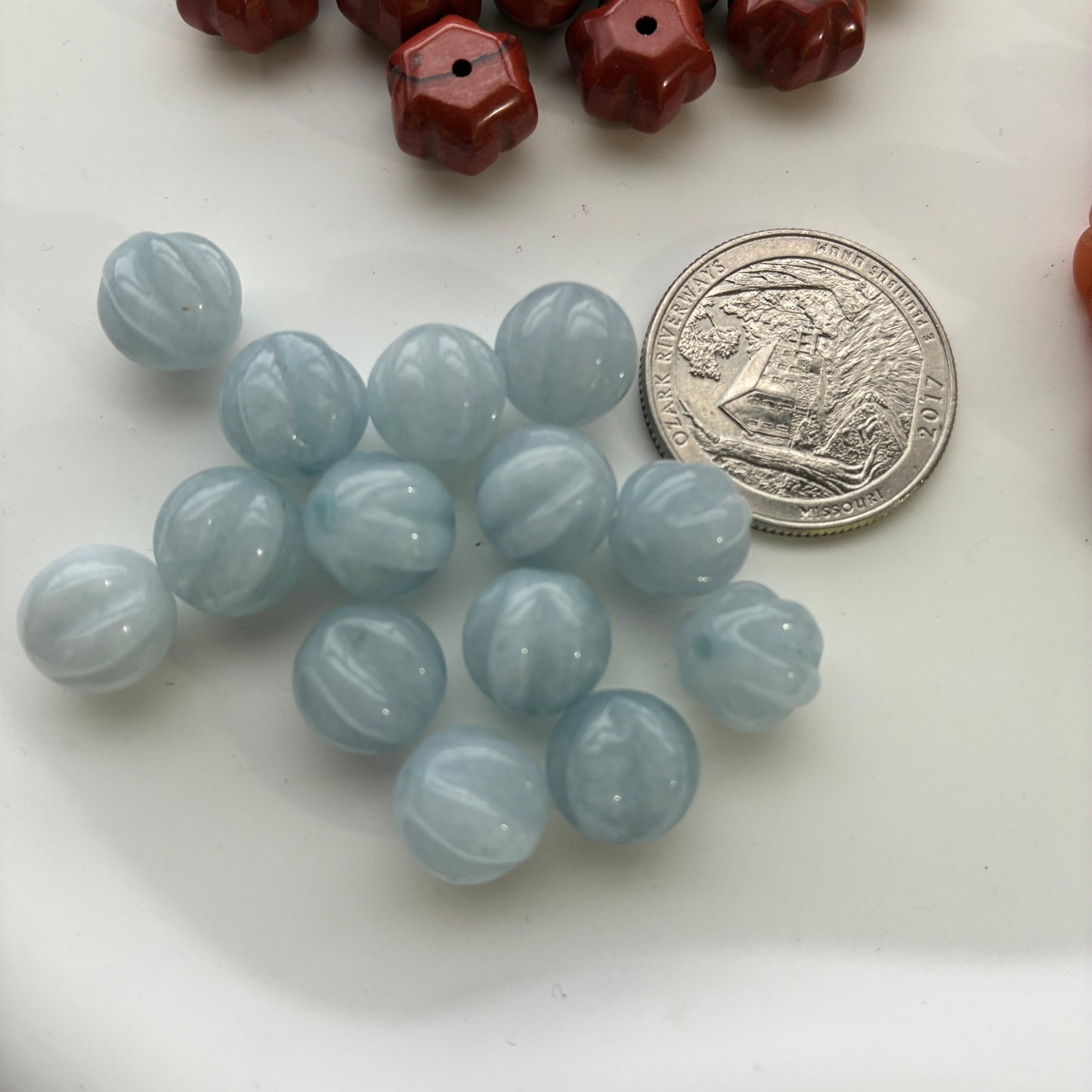 Loose Bead - Pumpkin - Aquamarine - Red Jasper - Agate