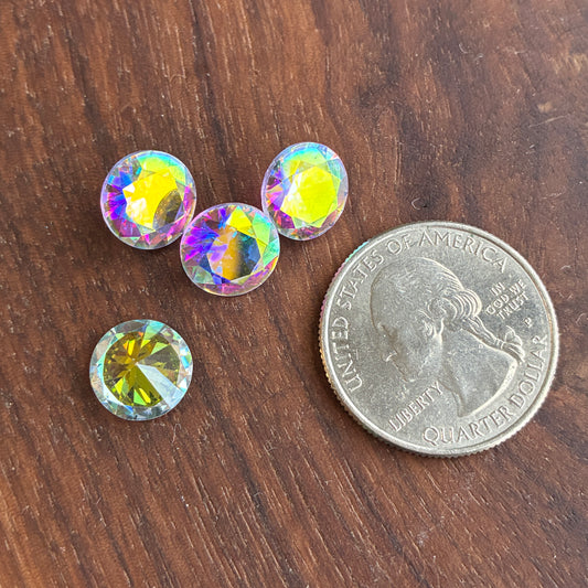 Glass - 10mm Round - Plated AB color - Facets