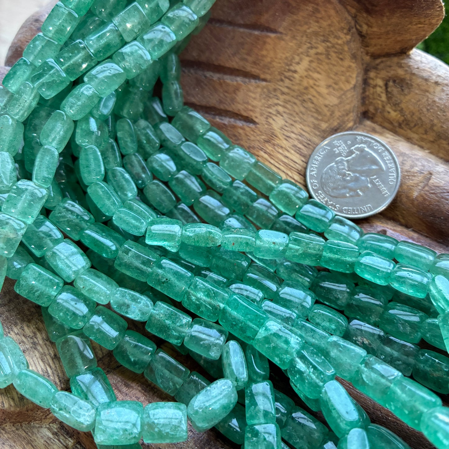 IN STOCK - Green Strawberry Quartz - 16" - Bead Strand - Rectangle Bead