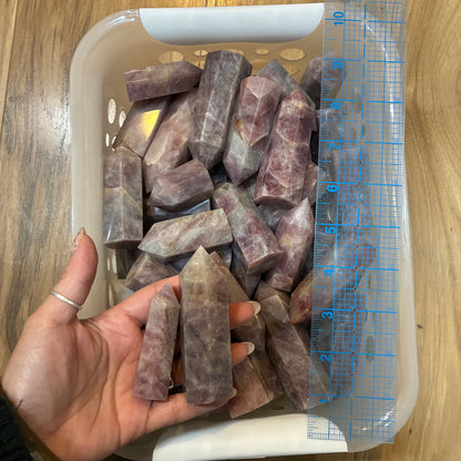 Crystal Towers - Purple Rose Quartz , Blue Aventurine , Amethyst , Gold Sandstone , Blue Chalcedony , Prehnite , Tourmaline Moonstone , Green Moonstone
