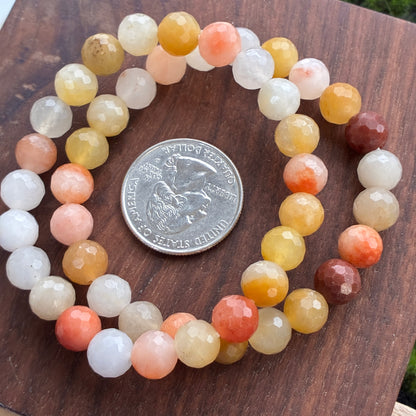 Natural Crystal Faceted Bracelet - Amethyst - African Bloodstone - Dragonblood - Rose Quartz - White Jade - Yellow Jade - Black Tourmaline - Carnelian  - 7mm - 8mm