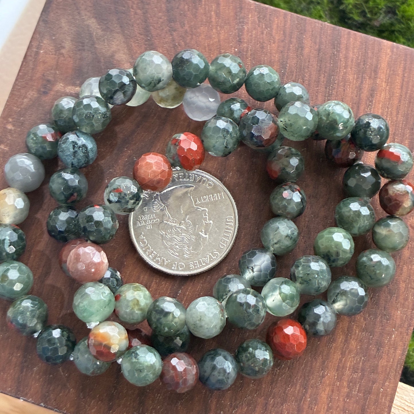 Natural Crystal Faceted Bracelet - Amethyst - African Bloodstone - Dragonblood - Rose Quartz - White Jade - Yellow Jade - Black Tourmaline - Carnelian  - 7mm - 8mm