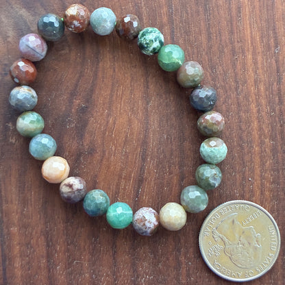 Natural Crystal Faceted Bracelet - Amethyst - African Bloodstone - Dragonblood - Rose Quartz - White Jade - Yellow Jade - Black Tourmaline - Carnelian  - 7mm - 8mm