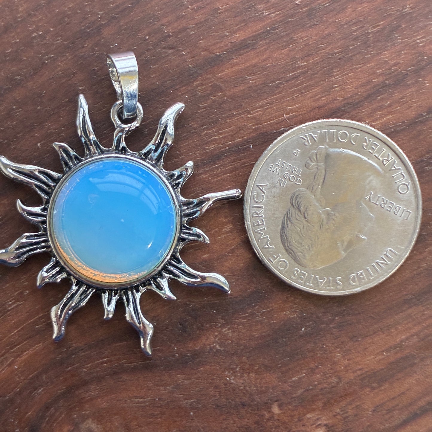 Copper Pendant - Sun - Opalite - Blue Sandstone - Amethyst - Green Aventurine