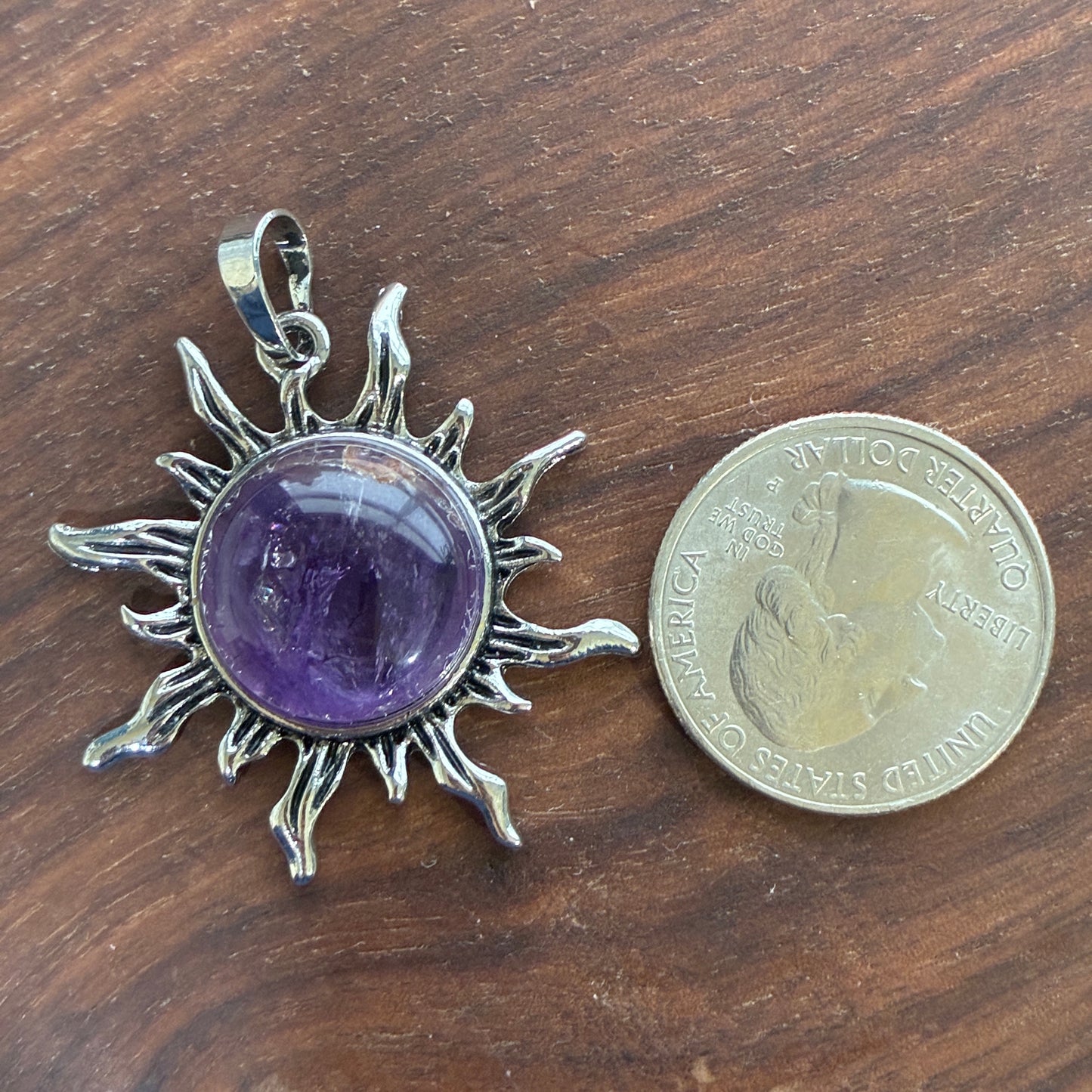 Copper Pendant - Sun - Opalite - Blue Sandstone - Amethyst - Green Aventurine