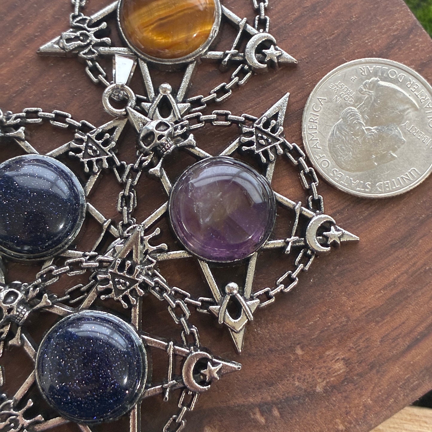 Copper Pendant - 5 Point Star - Amethyst - Tiger Eye - Blue Sandstone